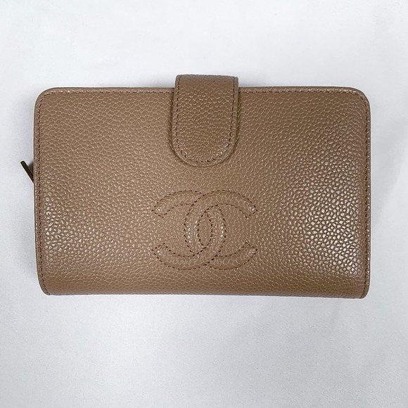 Chanel L-zip CC Leather Pocket Wallet Dark Beige - Picture 1 of 16